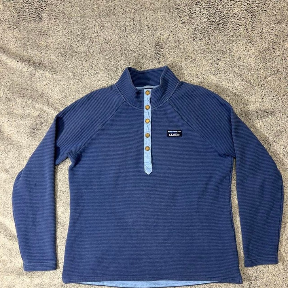 L.L.Bean Navy Snap Pullover Henley | Preppy Quarter Snap Sweatshirt Size M